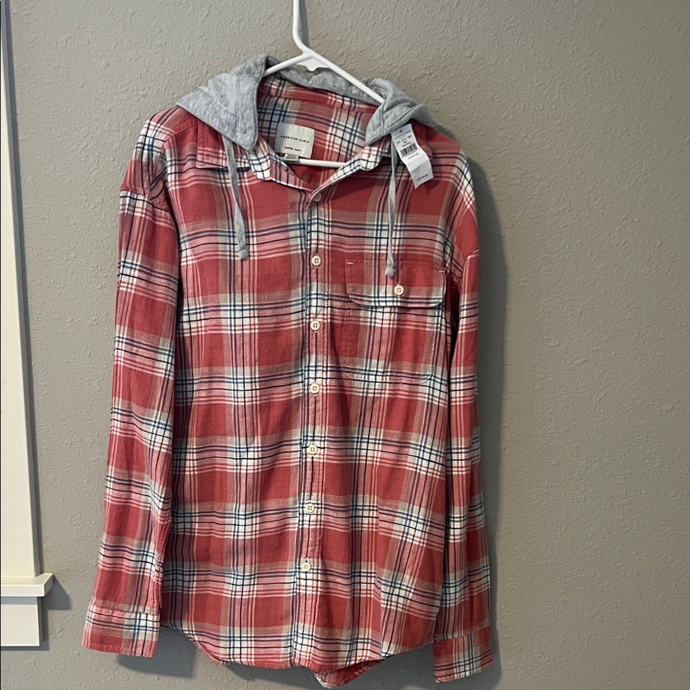 NWT American eagle plaid hoodie shirt men’s size medium tall